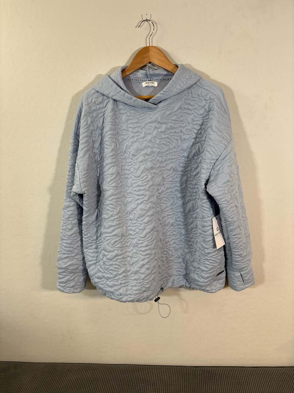 Nine West Active Light Blue Textured Quilted Hoodie, Size 2X